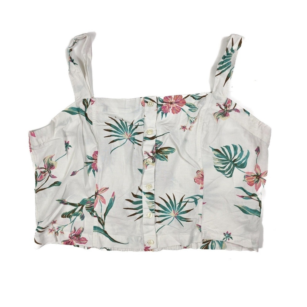 Levi's CA White Floral Button Front Smocked Back Cropped Camisole Women's Size L